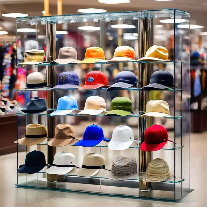 Espositore per cappelli in vetro