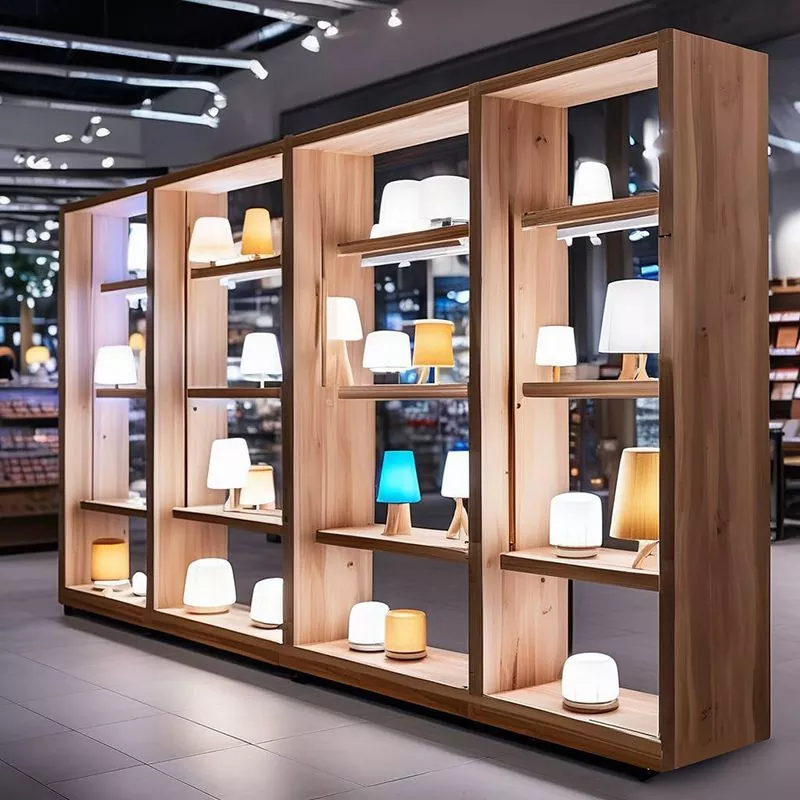 Vetrina illuminata autoportante in legno